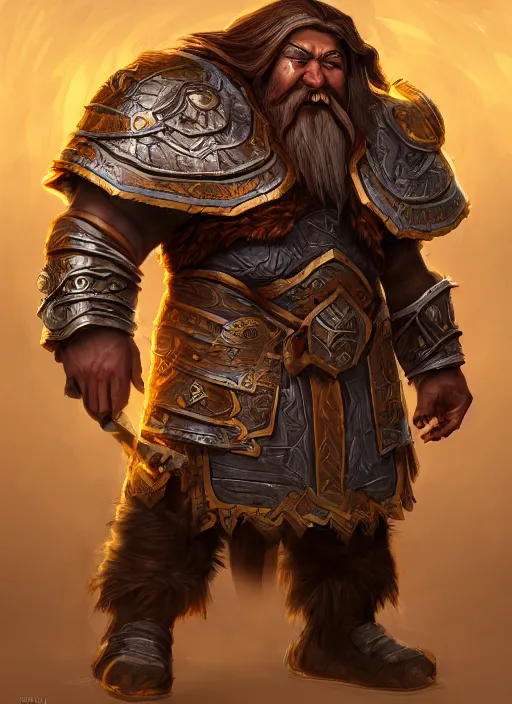 Prompt: detailed full body concept art illustration matte painting of a dwarven warrior with mongolian features in full mongolian armor, ultra detailed, digital art, octane render, 4K, cotw, world of warcraft, torchlight, exaggerated, simplified