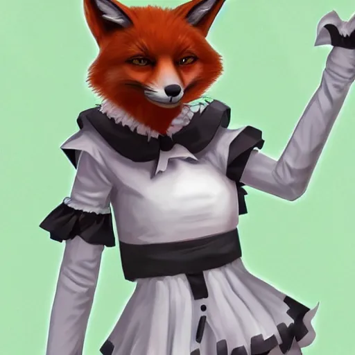 Image similar to a transhuman fox fursona wearing a maid outfit, highly detailed, digital art, trending on artstation, furry art