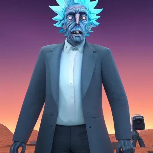 Image similar to portrait of real life rick sanchez. photo realism. dramatic lighting. alien planet background. 4 k