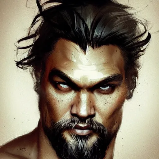 Image similar to “ portrait of jason momoa by greg rutkowski, young, attractive, highly detailed portrait, scifi, digital painting, artstation, concept art, smooth, sharp foccus ilustration, artstation hq ”