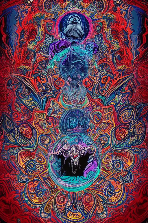 Image similar to Flowing lettering that says The Bozone, Fillmore concert poster for The Bozone by Robert Crumb, by Victor Moscoso, by Wes Wilson, , black light velvet poster, intricate paisley filigree, Bozo the clown. Clown motif, Shiny bulbous red clown nose at the center of an infinite fractal mandala tunnel of clowns, Unreal Engine, Cryengine, Artstation