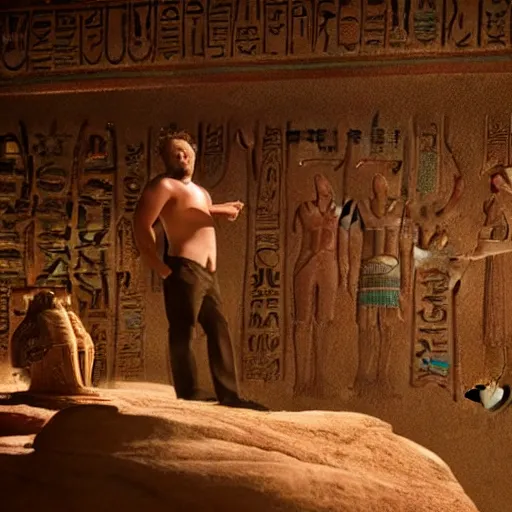 Prompt: stunning awe inspiring seth rogen as the ancient egyptian god set, movie still 8 k hdr atmospheric lighting