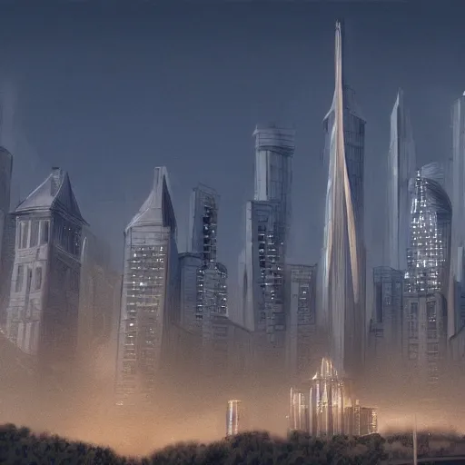 Minas Tirith as a modern, futuristic city. Digital Art