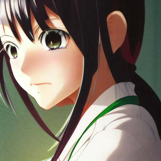 Image similar to a high detail portrait of japanese anime high school girl by makoto sinkai, in simple background