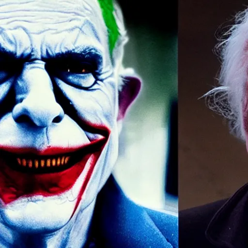 Image similar to stunning awe inspiring ( ( bernie sanders ) ) as the joker movie still 8 k hdr atmospheric lighting