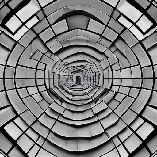 Image similar to m. c. escher rendering of a marble labyrinth, piranesi, optical illusion, trompe l'oueil, fine art photograph, architectural detail editorial photo