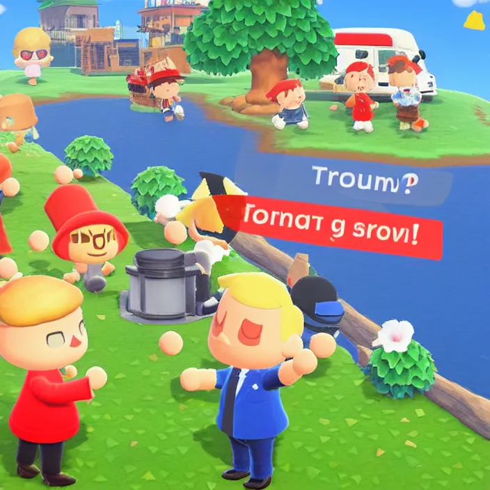 Image similar to donald trump in animal crossing, game screenshot