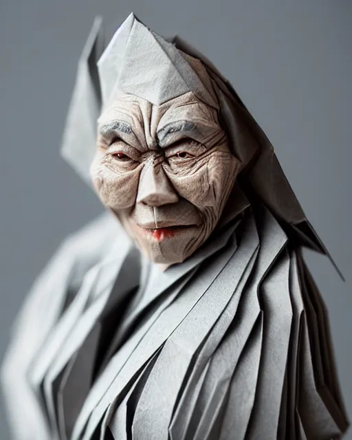 an origami wrinkled old witch by akira yoshizawa