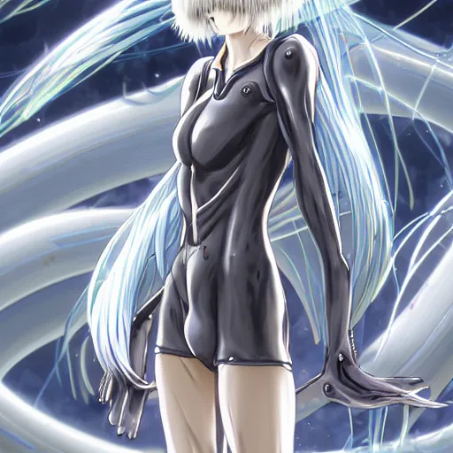 Prompt: Rei Ayanami female anime character, technological big shiny silver liquid chrome rings, inside an otherworldly planet, closed eyes, long silky thick gorgeous clean hair flowing on the wind, female goddess born from the cosmics, alternate universe, shot from the ground by Yoshiyuki Sadamoto, otherworldly experimental environment concept, digital art, trending on artstation, low level, 4K UHD image, octane render, Howl's Moving Castle, tranquil divine observer Nymph by ismail inceoglu nicola samori dragan bibin hans thoma greg rutkowski Alexandros Pyromallis Nekro, Jeffrey Smith, Surrealism, Rene Margitte illustrated, official anime key media, 8k, Sharp, zdzisław beksiński, highly detailed
