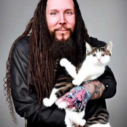 Image similar to Brian Welch holding a kitty, photo