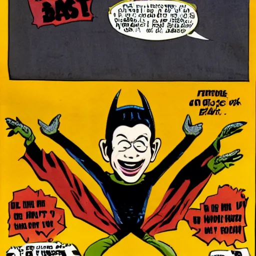 Image similar to alfred e. neuman dressed like bat - mite