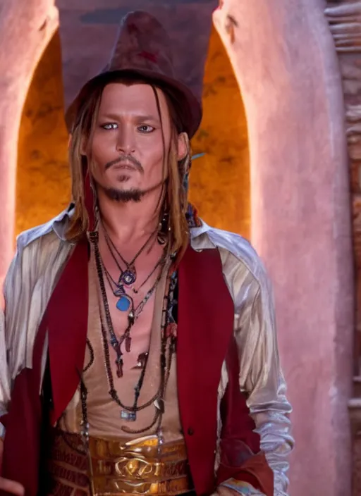 Image similar to film still of Johnny Depp as Cole Thorton in El Dorado, 4k