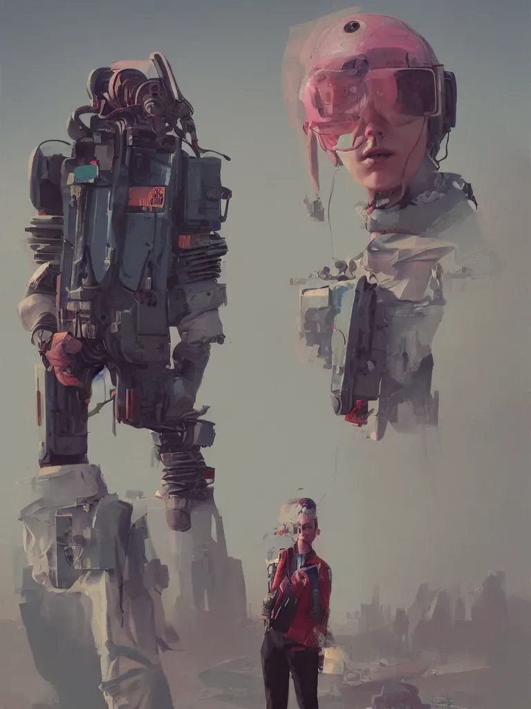 Image similar to a portrait of a punker in a painting from stalenhag, 4 k, 8 k, hdr, artstation, concept art