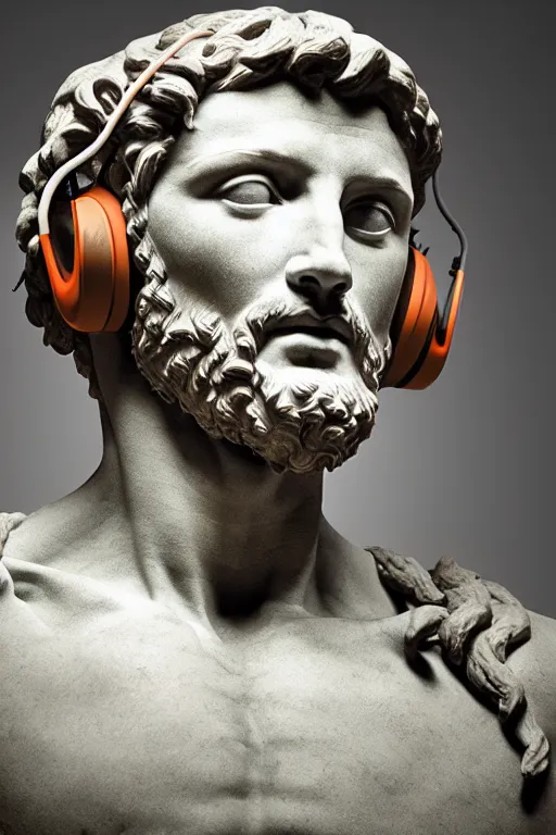 Prompt: a photo of michelangelo's sculpture of david wearing headphones djing, hyper realistic, ambient lighting, concept art, intricate, hyper detailed, smooth, dynamic volumetric lighting, octane, cinematic, high quality, high resolution, 4 k