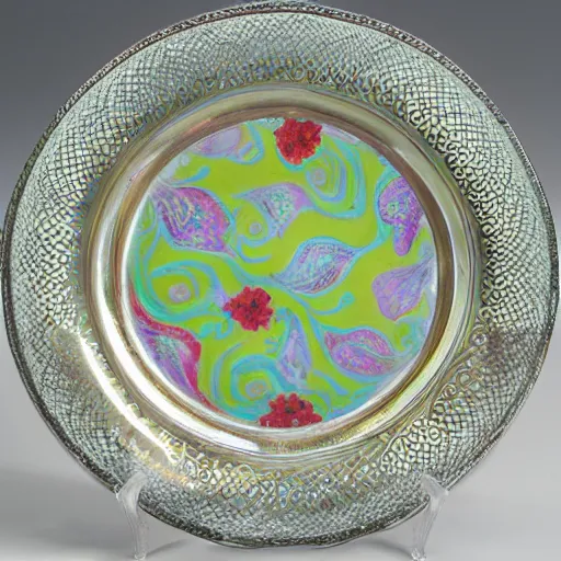 Prompt: carnival glass plate