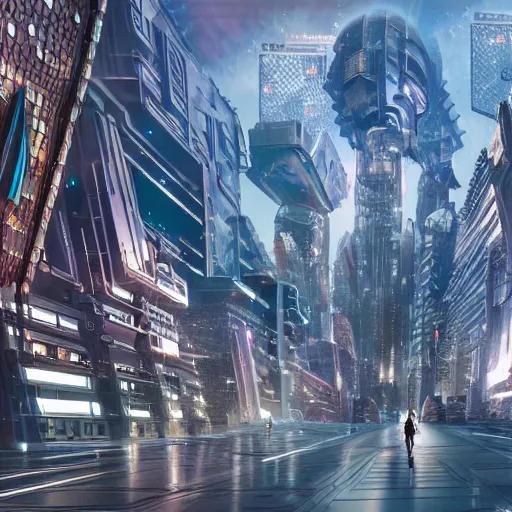 Image similar to a scene of the beautiful intricate epic futuristic city with a cyber sphinx, small hovering cyber pyramids, hyper detailed, cinematic lighting