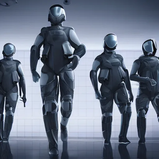 Image similar to a squad of futuristic security in an armory