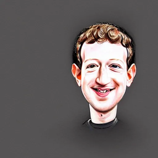 Image similar to a caricature portrait of Mark Zuckerberg drawn by Mahesh Nambiar