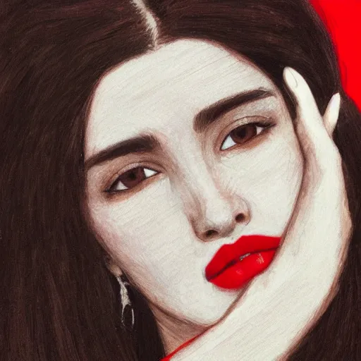 Prompt: a mexican woman's face in profile, red lips, white background, dynamic, ultra detailed, 4 k, illustration, by john william waterhouse