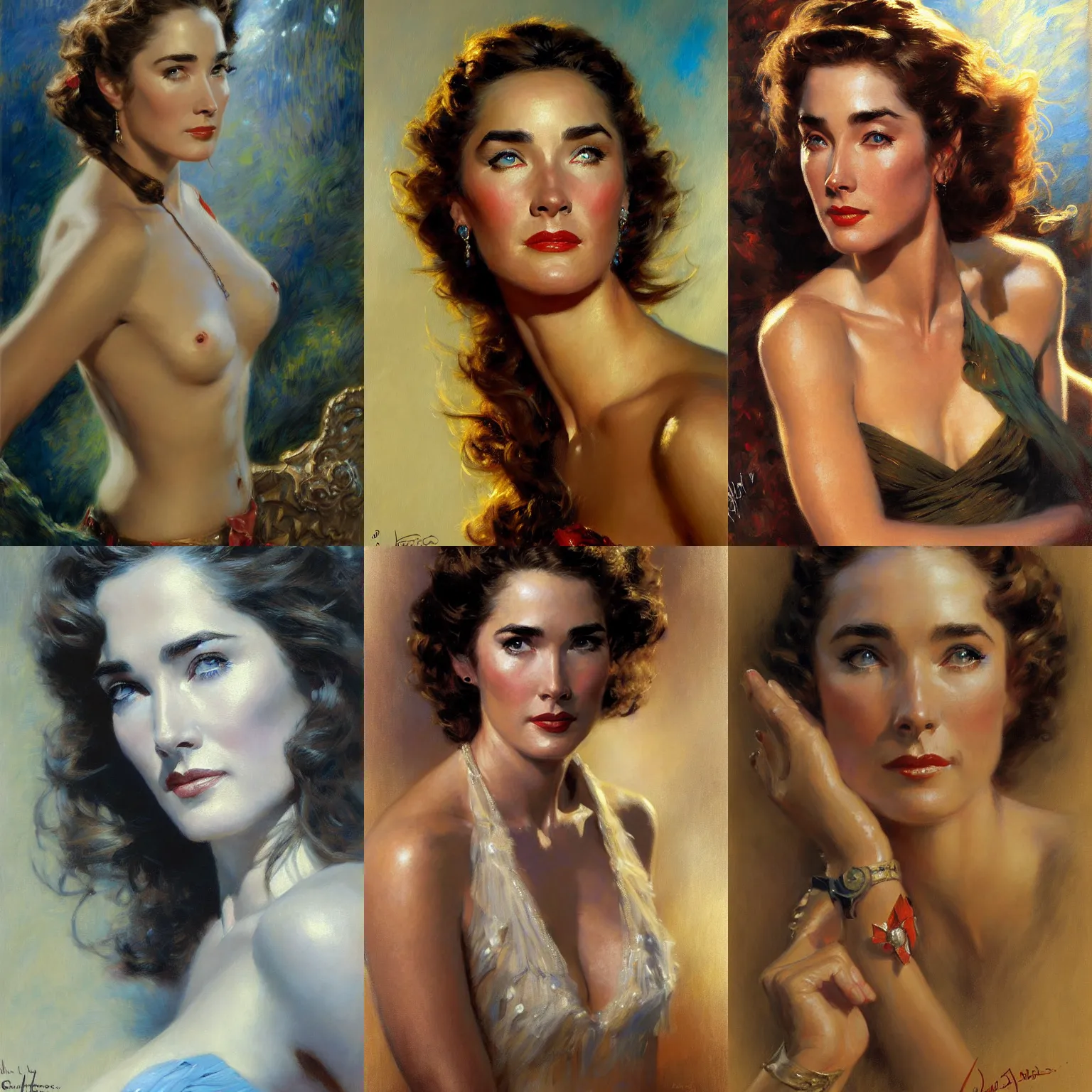 Prompt: portrait of julie adams, highly detailed painting by gaston bussiere, craig mullins, j. c. leyendecker 8 k