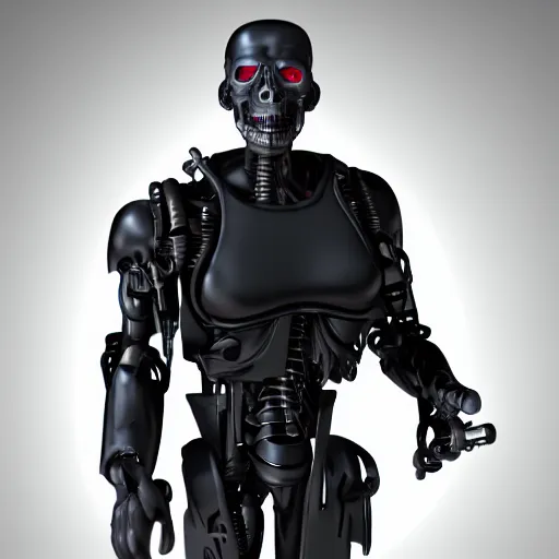 Image similar to The Terminator, in the style of Pixar animation. Full body 3D render. hdr.