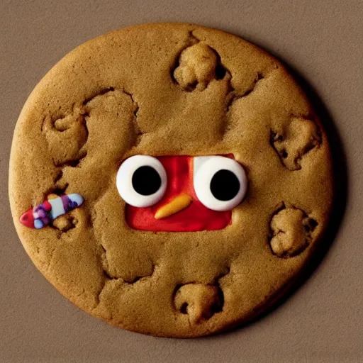 Image similar to circular golden cookie licking itself, pixar