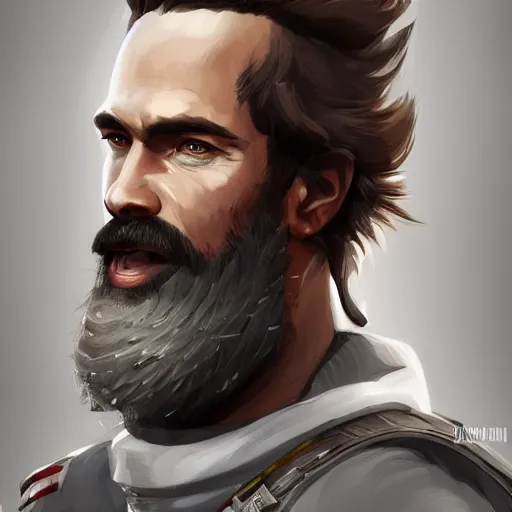 Image similar to portrait of a Germanic man with a beard and flight suit, D&D, sci-fi, elegant, hopeful, muscular, highly detailed, digital painting, artstation, concept art, smooth, sharp focus, illustration