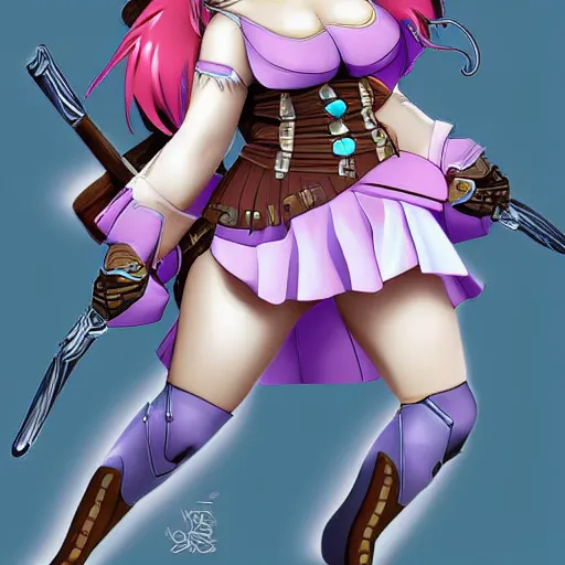 Image similar to owersize plus size anime girl warrior by Boris Valejio, high detailed digital art