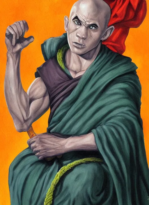 Image similar to a tough tiefling monk painted by raymond swamland