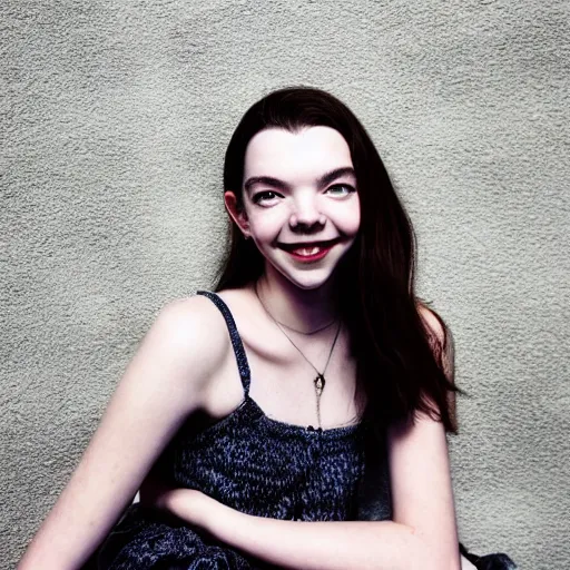 Prompt: anya taylor joy smiling in 2 0 5 0, portrait photography