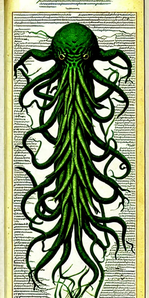 Prompt: cthulhu cross section scientific illustration biology book, highly detailed, style of illuminated manuscript codex