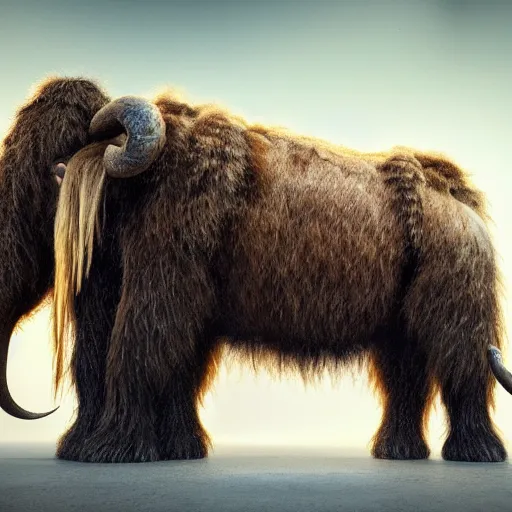 Prompt: full body pose, hyperrealistic photograph of a cute wooly mammoth, dim volumetric lighting, 8 k, extremely hyper detailed, intricate, epic composition, cinematic lighting, masterpiece, trending on artstation, very very detailed, stunning, hdr, smooth, sharp focus, high resolution, award, winning photo