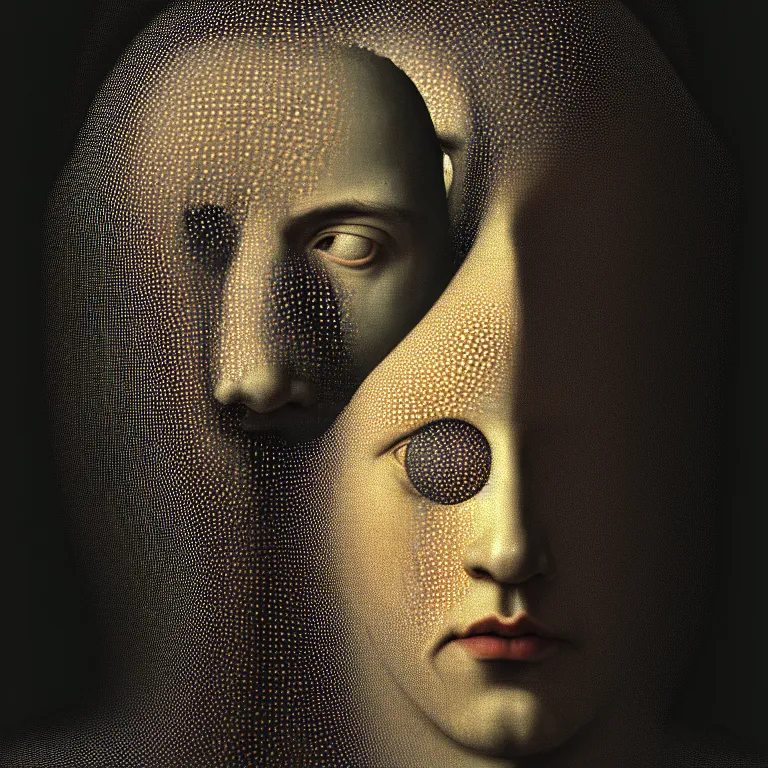 Image similar to symmetrical portrait of beautiful faceless man covered with holes by hieronymus bosch, trypophobia, lucid dream - like heavy atmosphere, baroque painting, perfect composition, detailed octane render trending on artstation, 8 k artistic photography, volumetric cinematic perfect light, chiaroscuro, masterpiece, raphael, caravaggio, beksinski, rutkowski