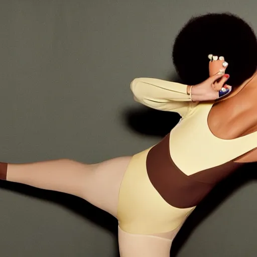 Image similar to sia furler wearing a skin colored leotard full body artistic photoshoot