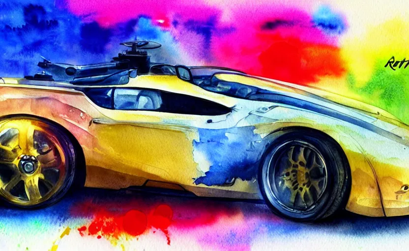 Prompt: sport car, colorful watercolor. by rembrant, battle angel alita