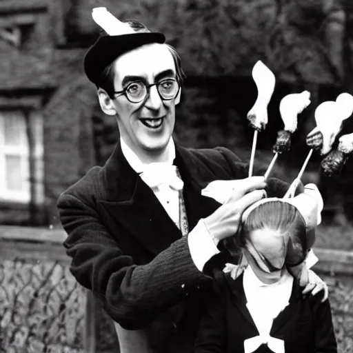 Image similar to a photo of the childcatcher, chitty chitty bang bang, jacob rees - mogg, lollipops