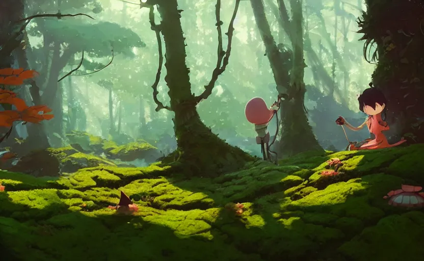 Image similar to fantasy forest with moss - covered machines, cory loftis, james gilleard, atey ghailan, makoto shinkai, goro fujita, studio ghibli, rim light, exquisite lighting, clear focus, very coherent, plain background, soft painting