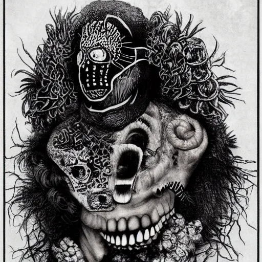 Image similar to punk album cover, no face, psychedelic, black and white, giuseppe arcimboldo