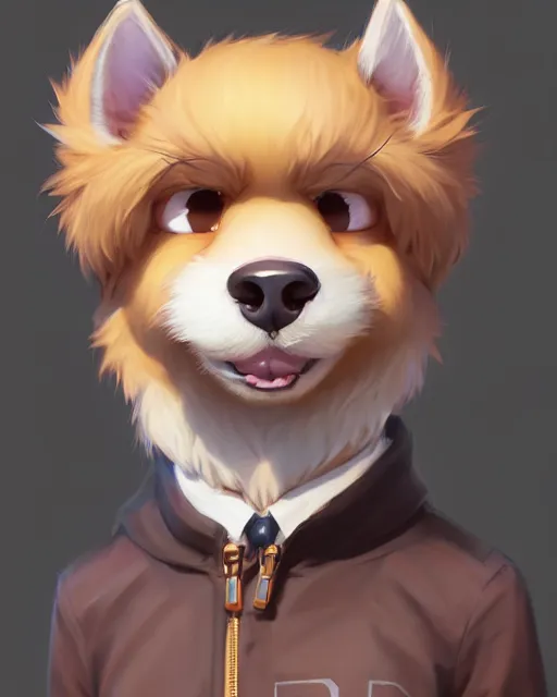 Prompt: character concept art of a cute young male anthropomorphic furry dog | | cute - fine - face, pretty face, key visual, realistic shaded perfect face, fine details by stanley artgerm lau, wlop, rossdraws, james jean, andrei riabovitchev, marc simonetti, and sakimichan, trending on artstation