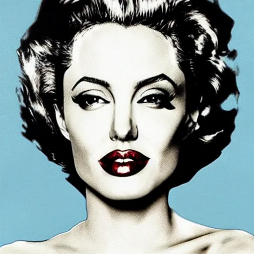 Image similar to an amazing award winning photo of angelina jolie as marilyn monroe by andy warhol