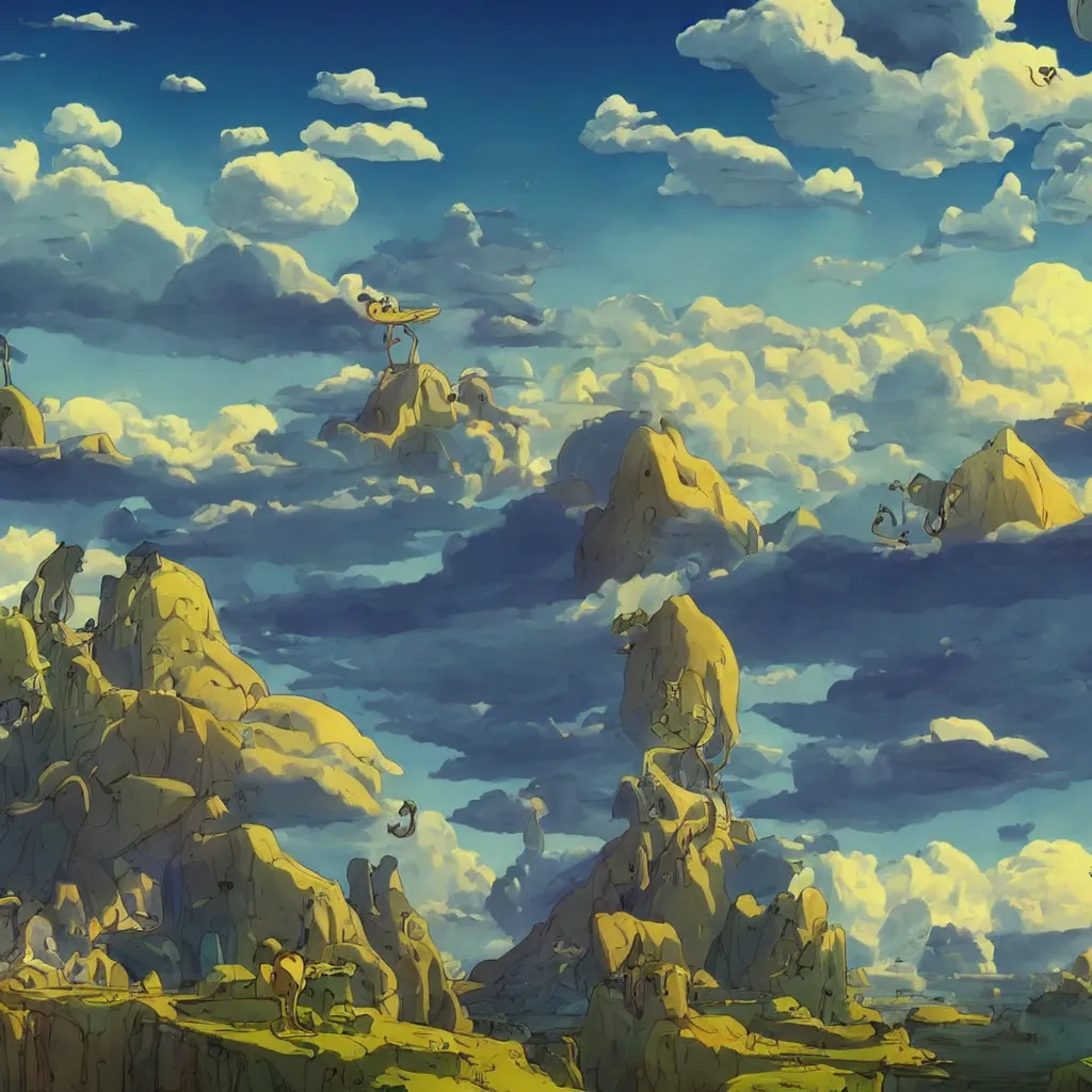 Prompt: amazing beautiful landscape ,a screenshot from adventure time, by Salvador dali and Makoto Shinkai