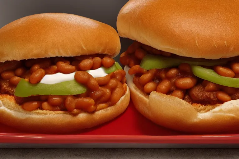 Image similar to mcdonalds baked beans burger, ( ( ( ( patty ) ) ) ), commercial photograph