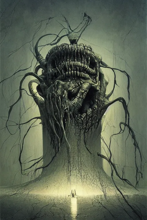 Image similar to madness painting by giger, zdzisław beksinski, greg rutkowski, maxim verehin