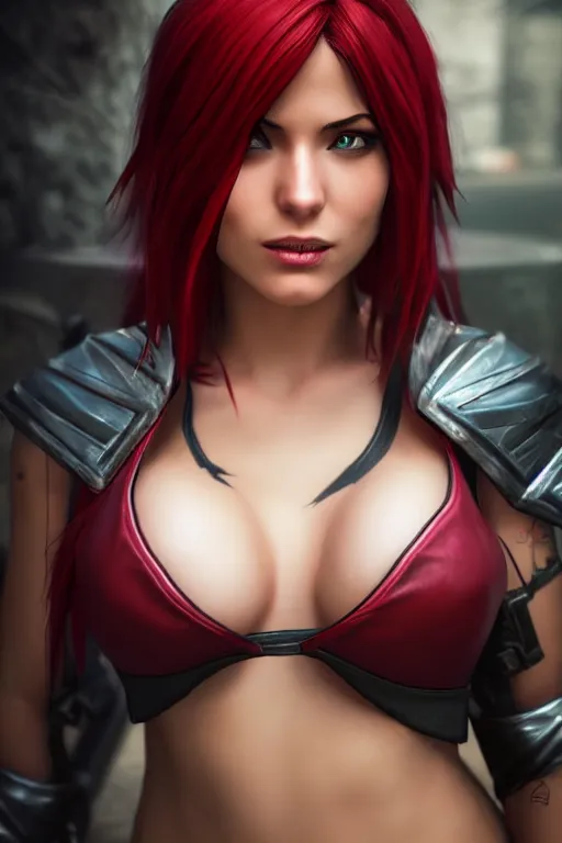 Image similar to Katarina from League of Legends, photorealistic full body, unreal engine 5, hyperrealistic, highly detailed, realistic