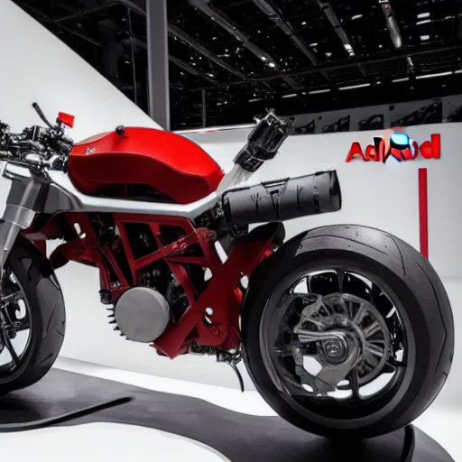 Prompt: audi motorcycle, prototype demo at the hall of science