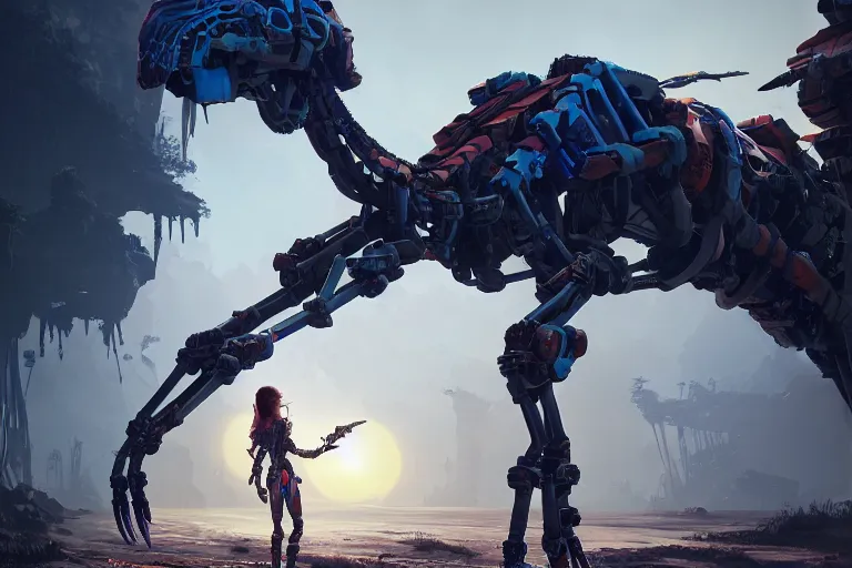 Image similar to longleg machine mecanical creature robot of horizon forbidden west horizon zero dawn bioluminiscence global illumination ray tracing hdr fanart arstation by ian pesty and alena aenami artworks in 4 k