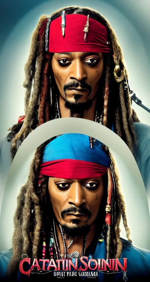 Prompt: Snoop Dogg as a Captain Jack Sparrow, movie poster, 8k, ultra detailed