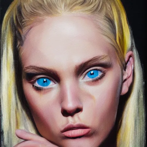 Image similar to portrait of crying blonde fashion model, hyperrealism oil painting