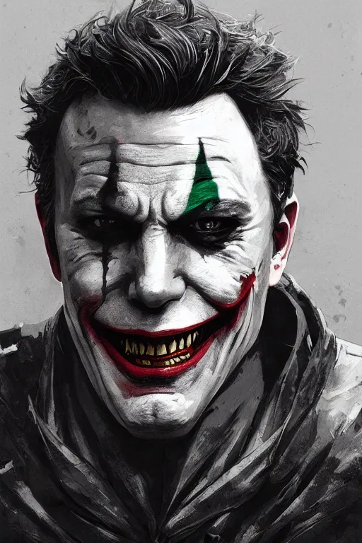 Image similar to Portrait of Ben Affleck as Joker, dc comics, dark, intricate, highly detailed, smooth, artstation, digital illustration by Ruan Jia and Mandy Jurgens and Artgerm and Wayne Barlowe and Greg Rutkowski and Zdislav Beksinski