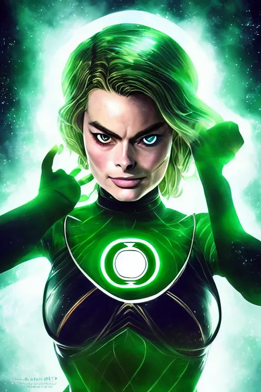 Image similar to majestic and anime key visual margot robbie female green lantern, dc universe, perfect face, beautiful, intricate, epic, elegant, fantasy, highly detailed, digital painting, hard focus, beautiful volumetric lighting, epic light, ultra detailed, by leesha hannigan, ross tran, thierry doizon, kai carpenter, ignacio fernandez rios